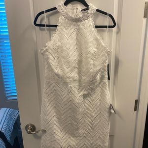 High neck white crochet body con dress size XL